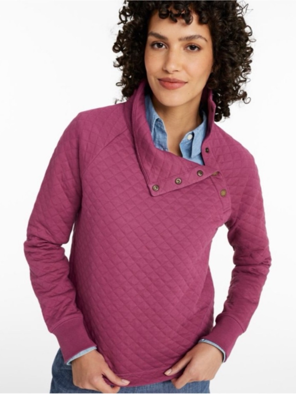 LL Bean Sweatshirt Womens XL‎ Pink Quilted Quarter Snap Outdoor Casual Hiking